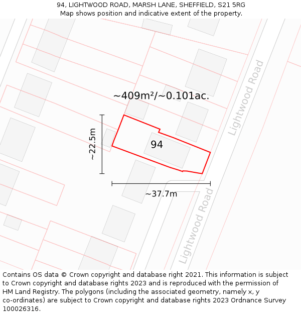 94, LIGHTWOOD ROAD, MARSH LANE, SHEFFIELD, S21 5RG: Plot and title map