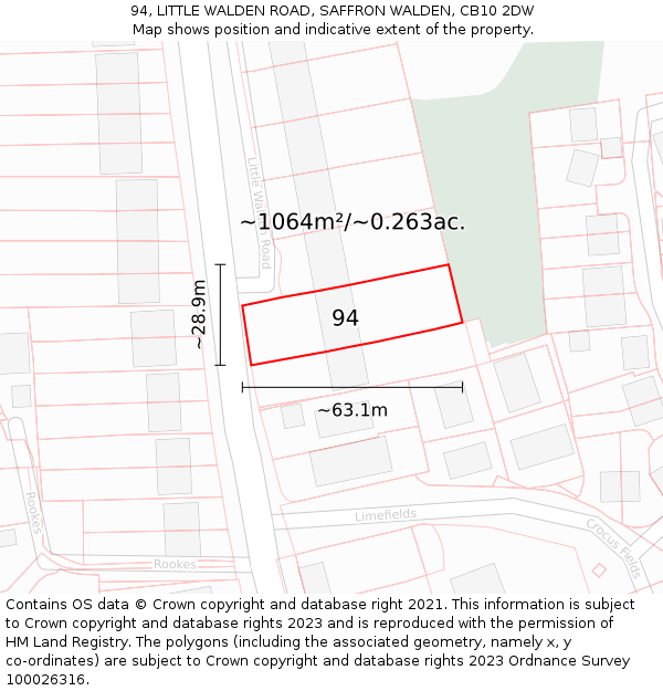 94, LITTLE WALDEN ROAD, SAFFRON WALDEN, CB10 2DW: Plot and title map