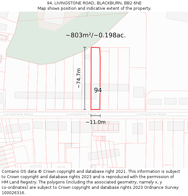 94, LIVINGSTONE ROAD, BLACKBURN, BB2 6NE: Plot and title map