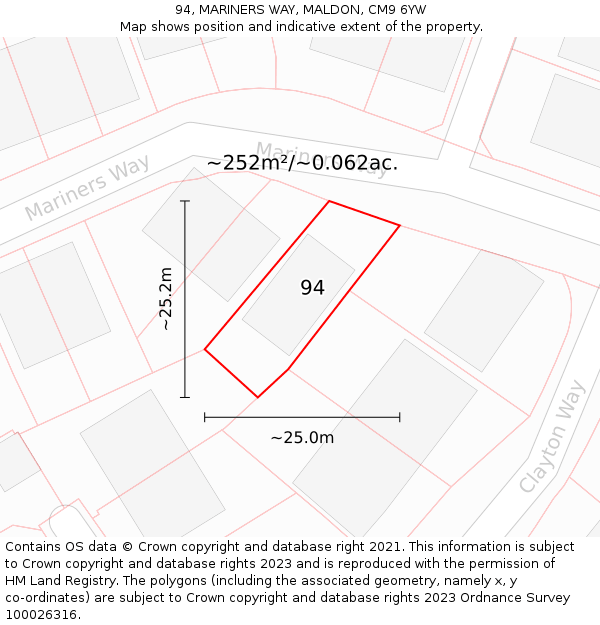 94, MARINERS WAY, MALDON, CM9 6YW: Plot and title map