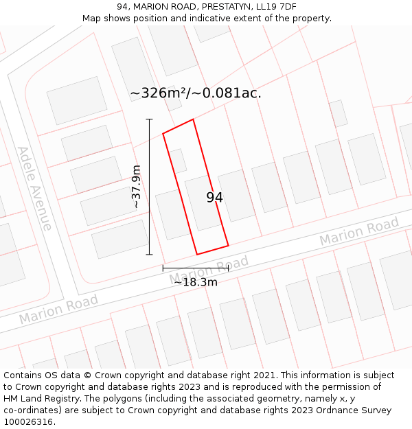 94, MARION ROAD, PRESTATYN, LL19 7DF: Plot and title map