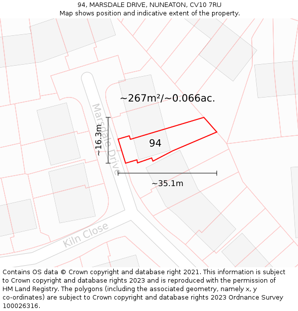 94, MARSDALE DRIVE, NUNEATON, CV10 7RU: Plot and title map