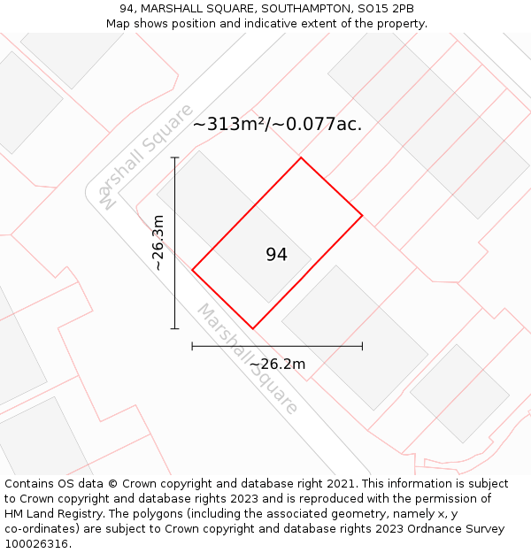 94, MARSHALL SQUARE, SOUTHAMPTON, SO15 2PB: Plot and title map