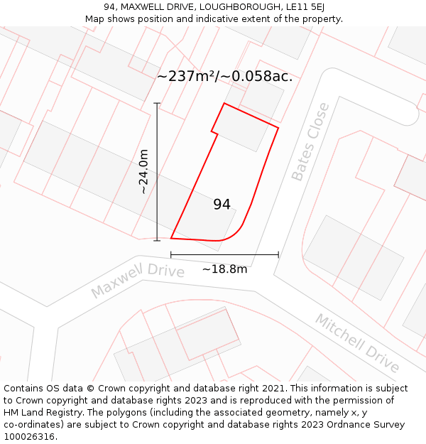 94, MAXWELL DRIVE, LOUGHBOROUGH, LE11 5EJ: Plot and title map