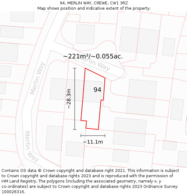 94, MERLIN WAY, CREWE, CW1 3RZ: Plot and title map