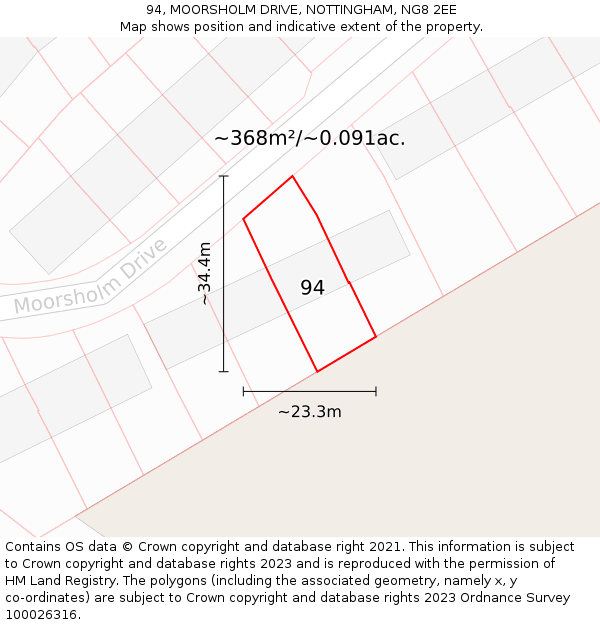 94, MOORSHOLM DRIVE, NOTTINGHAM, NG8 2EE: Plot and title map