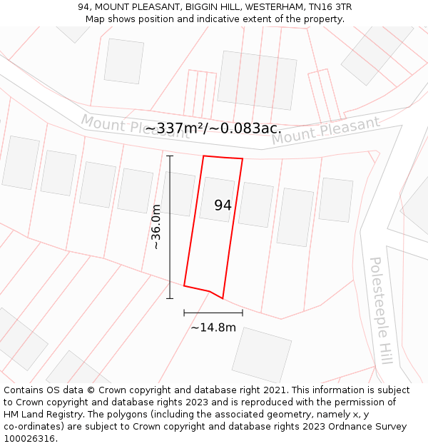 94, MOUNT PLEASANT, BIGGIN HILL, WESTERHAM, TN16 3TR: Plot and title map