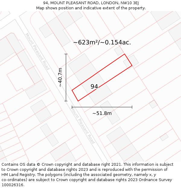 94, MOUNT PLEASANT ROAD, LONDON, NW10 3EJ: Plot and title map