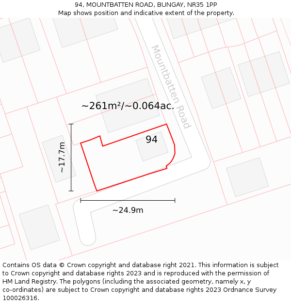 94, MOUNTBATTEN ROAD, BUNGAY, NR35 1PP: Plot and title map