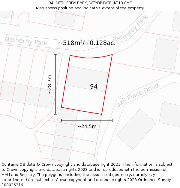 94, NETHERBY PARK, WEYBRIDGE, KT13 0AG: Plot and title map