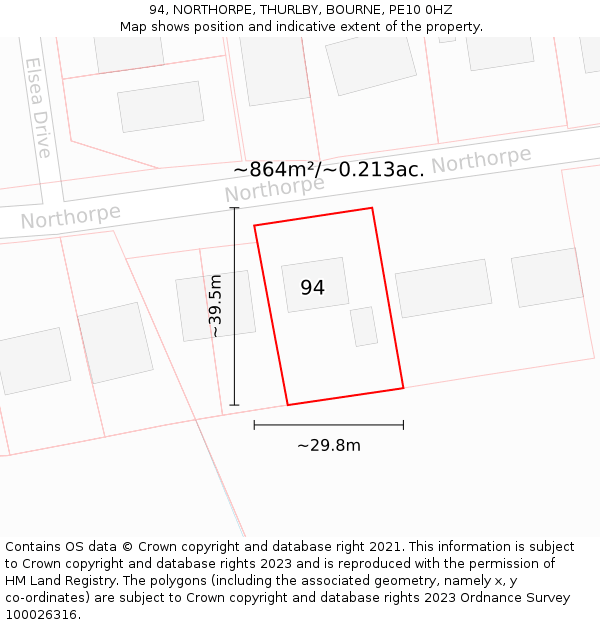 94, NORTHORPE, THURLBY, BOURNE, PE10 0HZ: Plot and title map