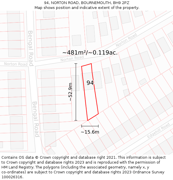 94, NORTON ROAD, BOURNEMOUTH, BH9 2PZ: Plot and title map