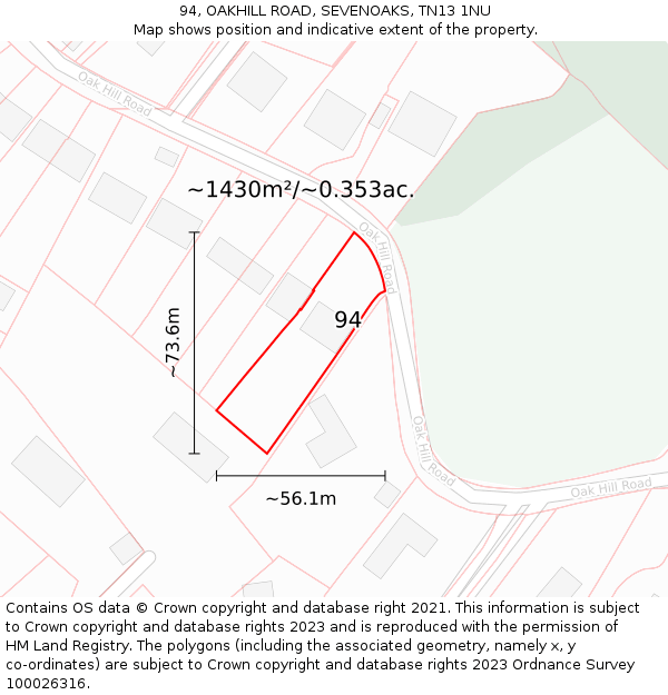 94, OAKHILL ROAD, SEVENOAKS, TN13 1NU: Plot and title map