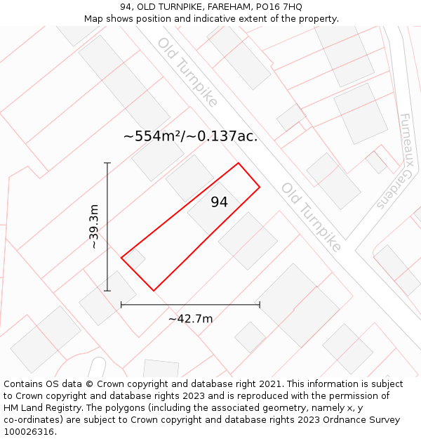 94, OLD TURNPIKE, FAREHAM, PO16 7HQ: Plot and title map