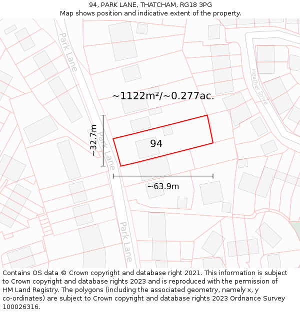 94, PARK LANE, THATCHAM, RG18 3PG: Plot and title map
