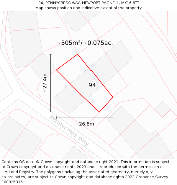 94, PENNYCRESS WAY, NEWPORT PAGNELL, MK16 8TT: Plot and title map