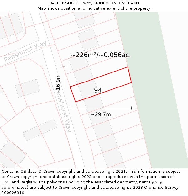 94, PENSHURST WAY, NUNEATON, CV11 4XN: Plot and title map