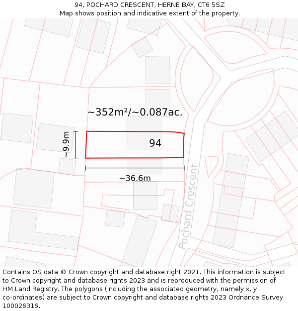 94, POCHARD CRESCENT, HERNE BAY, CT6 5SZ: Plot and title map