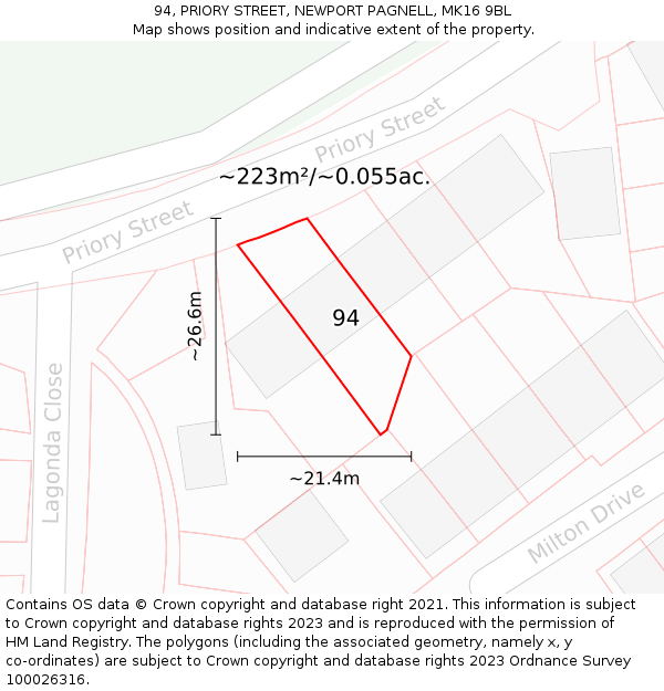 94, PRIORY STREET, NEWPORT PAGNELL, MK16 9BL: Plot and title map