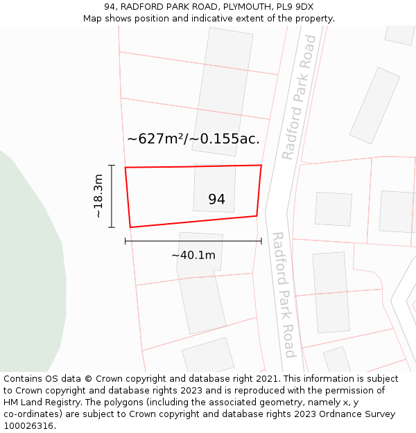 94, RADFORD PARK ROAD, PLYMOUTH, PL9 9DX: Plot and title map