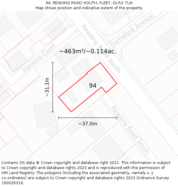 94, READING ROAD SOUTH, FLEET, GU52 7UA: Plot and title map