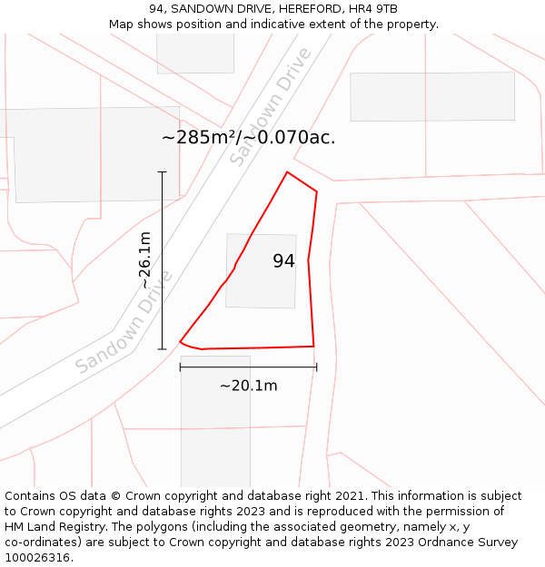 94, SANDOWN DRIVE, HEREFORD, HR4 9TB: Plot and title map