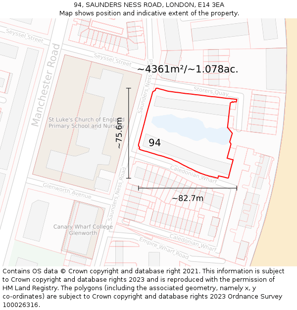 94, SAUNDERS NESS ROAD, LONDON, E14 3EA: Plot and title map