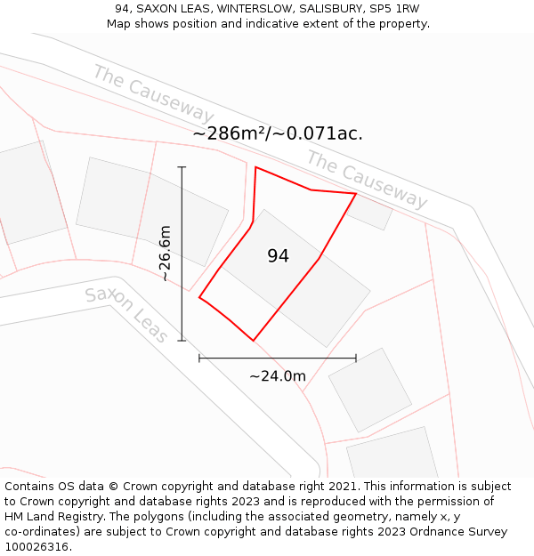 94, SAXON LEAS, WINTERSLOW, SALISBURY, SP5 1RW: Plot and title map