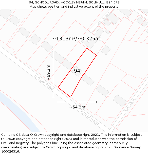 94, SCHOOL ROAD, HOCKLEY HEATH, SOLIHULL, B94 6RB: Plot and title map