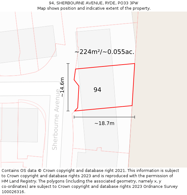 94, SHERBOURNE AVENUE, RYDE, PO33 3PW: Plot and title map