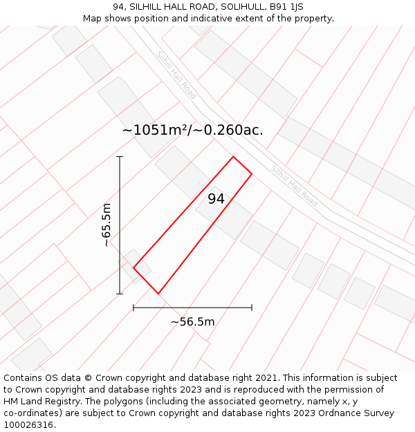 94, SILHILL HALL ROAD, SOLIHULL, B91 1JS: Plot and title map