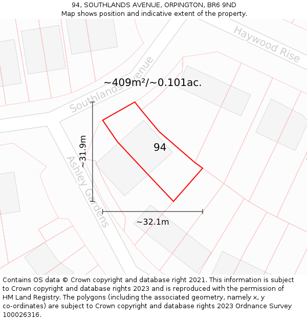 94, SOUTHLANDS AVENUE, ORPINGTON, BR6 9ND: Plot and title map