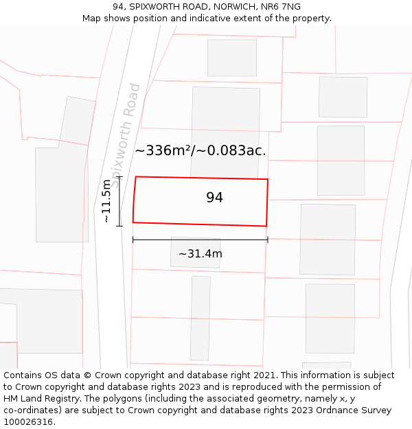 94, SPIXWORTH ROAD, NORWICH, NR6 7NG: Plot and title map