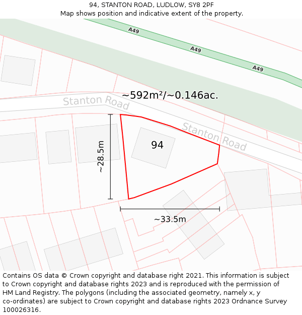 94, STANTON ROAD, LUDLOW, SY8 2PF: Plot and title map