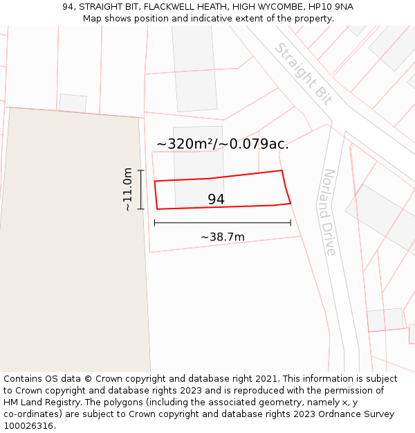 94, STRAIGHT BIT, FLACKWELL HEATH, HIGH WYCOMBE, HP10 9NA: Plot and title map