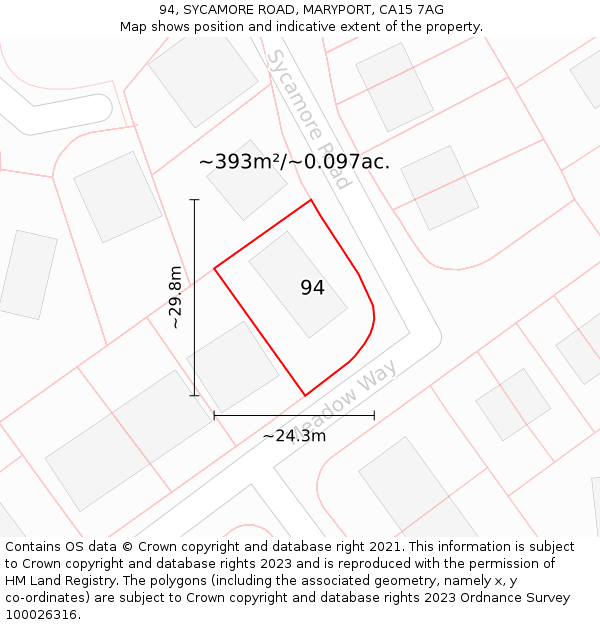 94, SYCAMORE ROAD, MARYPORT, CA15 7AG: Plot and title map