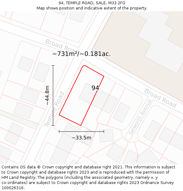 94, TEMPLE ROAD, SALE, M33 2FG: Plot and title map