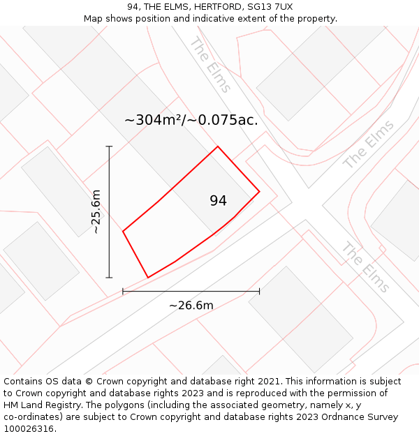 94, THE ELMS, HERTFORD, SG13 7UX: Plot and title map