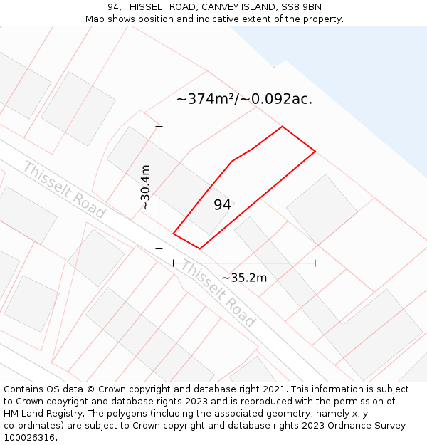 94, THISSELT ROAD, CANVEY ISLAND, SS8 9BN: Plot and title map