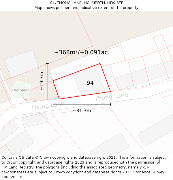 94, THONG LANE, HOLMFIRTH, HD9 3EE: Plot and title map