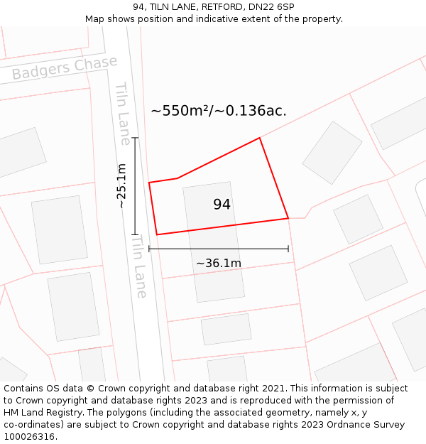 94, TILN LANE, RETFORD, DN22 6SP: Plot and title map