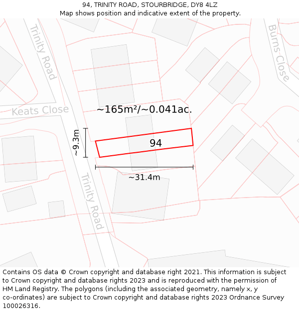 94, TRINITY ROAD, STOURBRIDGE, DY8 4LZ: Plot and title map