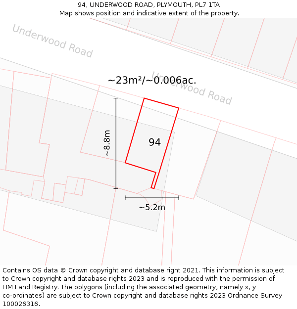 94, UNDERWOOD ROAD, PLYMOUTH, PL7 1TA: Plot and title map