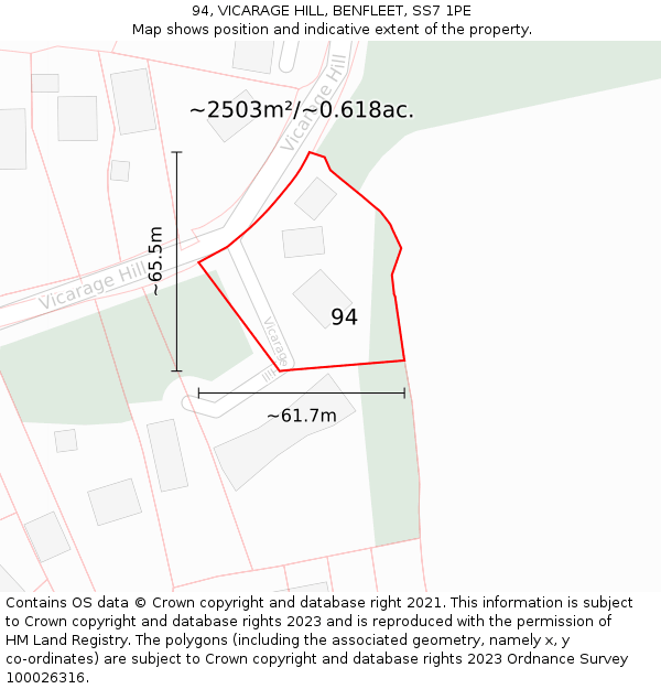 94, VICARAGE HILL, BENFLEET, SS7 1PE: Plot and title map