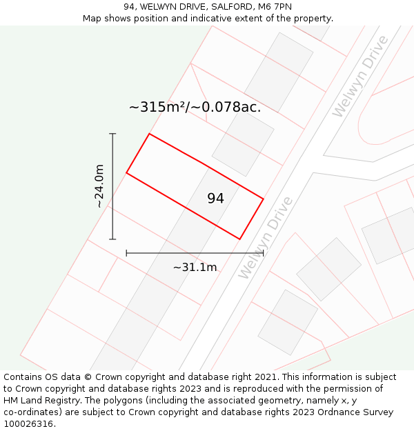 94, WELWYN DRIVE, SALFORD, M6 7PN: Plot and title map