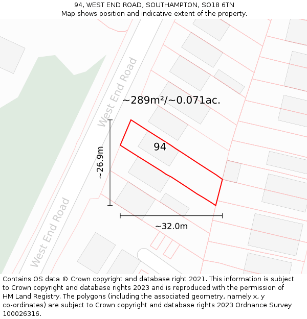 94, WEST END ROAD, SOUTHAMPTON, SO18 6TN: Plot and title map