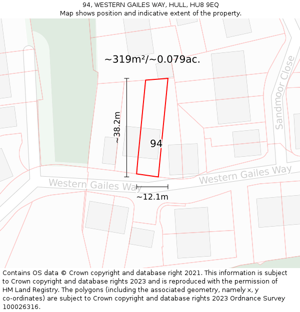 94, WESTERN GAILES WAY, HULL, HU8 9EQ: Plot and title map