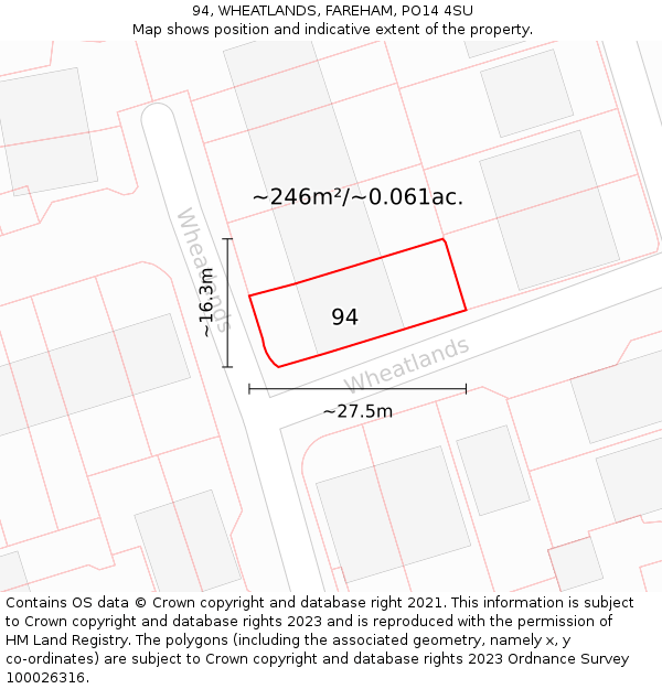 94, WHEATLANDS, FAREHAM, PO14 4SU: Plot and title map