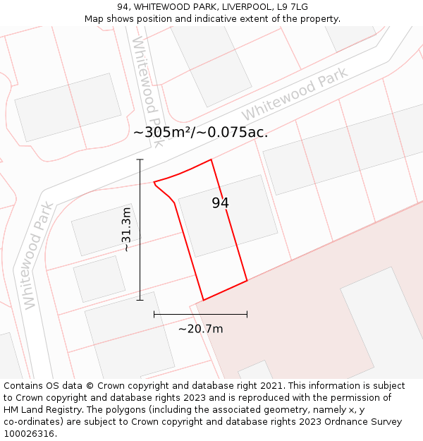 94, WHITEWOOD PARK, LIVERPOOL, L9 7LG: Plot and title map