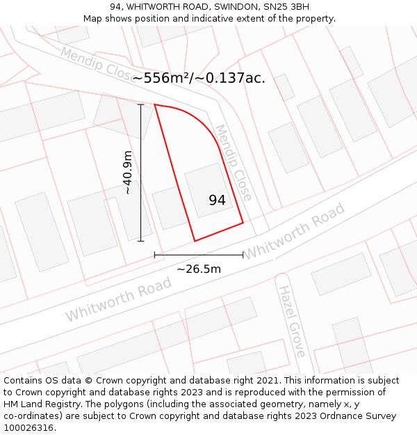 94, WHITWORTH ROAD, SWINDON, SN25 3BH: Plot and title map